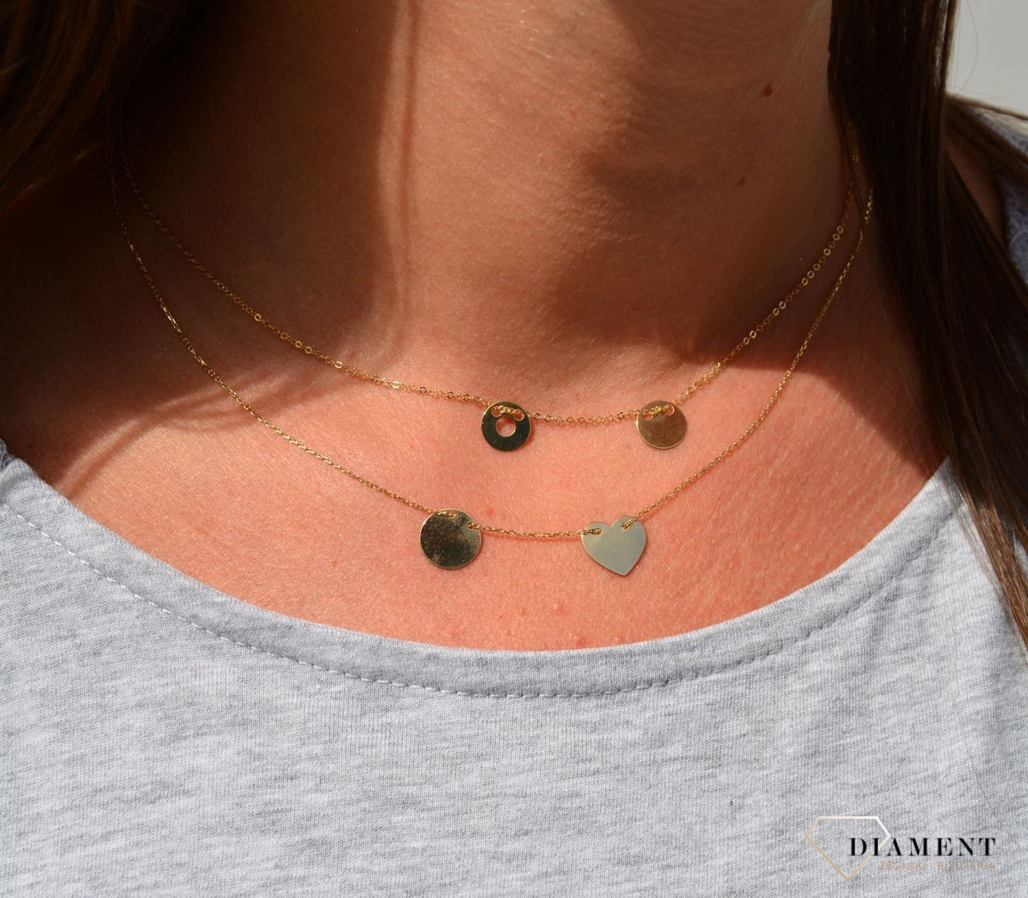 Złoty naszyjnik celebrytka 585 'serce i kółko'.jpg